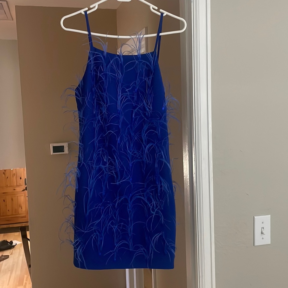 Blue feather mini dress